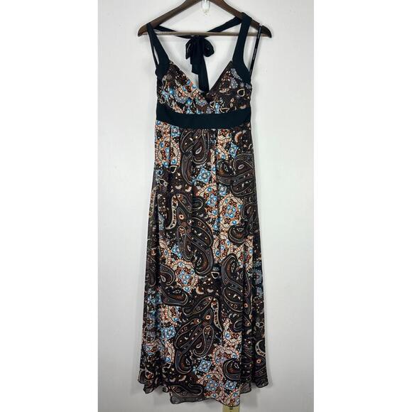 Bisou Bisou Babydoll Maxi Dress Women‎ 6 Halter Tie Back Paisley Boho Y2K - Picture 1 of 6